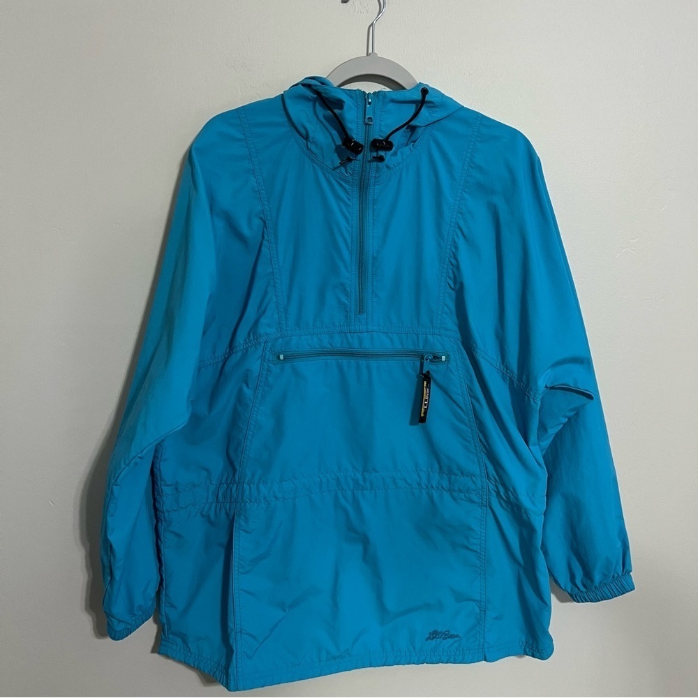 Vintage LL Bean Teal Blue Pullover Quarter Zip Windbreaker Parka size medium